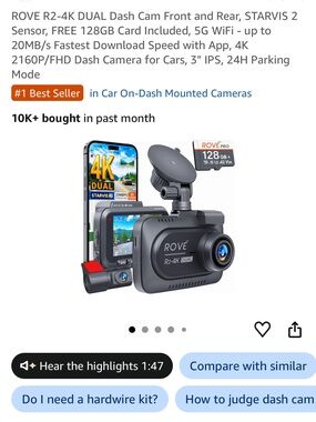 ROVE Dual 4K Dash Cam Kit in Black and Silver